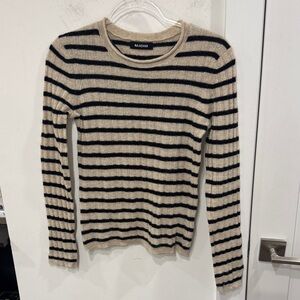 NAADAM Beige and Black Striped Crew Neck Sweater